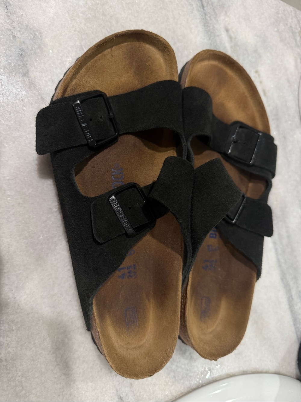 Birkenstock Black Two-Strap Suedes Sandal Arizona Soft Footbed Sz EU 41 - Picture 2 of 4